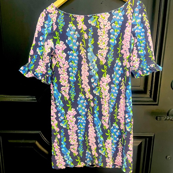 Lilly Pulitzer Floral Cotton 1/4 Sleeve Dress Navy/Pink Small - Picture 1 of 6